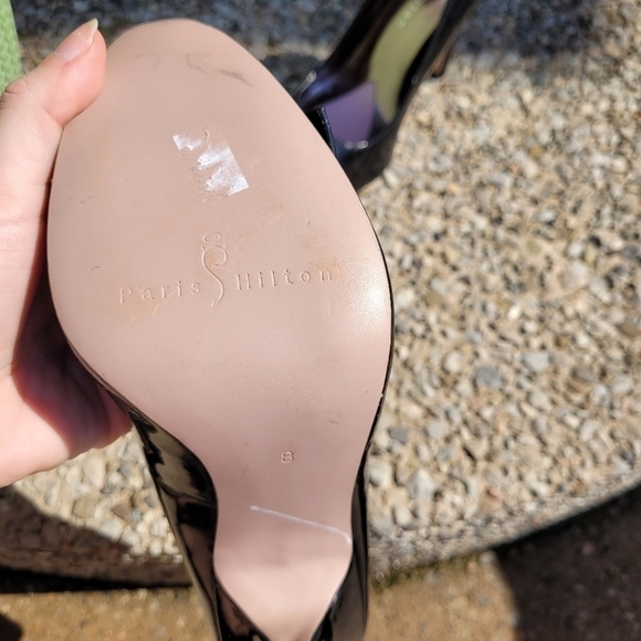 PARIS Hilton peep toe Heels with bow in patent black leather size 8 - Picture 13 of 16